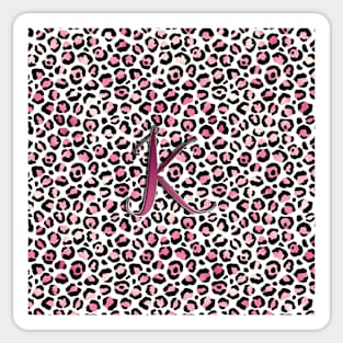 Letter K Monogram & Pink Leopard Print Sticker